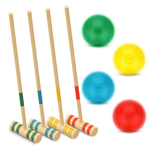 Glow in the Dark Croquet Set with LED Balls - 8 Mallets & Balls - Outdoor Games - Real Durable Croquet Set for Adults - Fun Backyard Activity