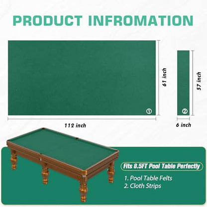 Pool Table Felt Cloth Billiard Cloth with 6 Pcs Cloth Strips and Staple Remover Pool Table Felt Replacement Kit Parts - color: Dark Green, size: 8.5ft