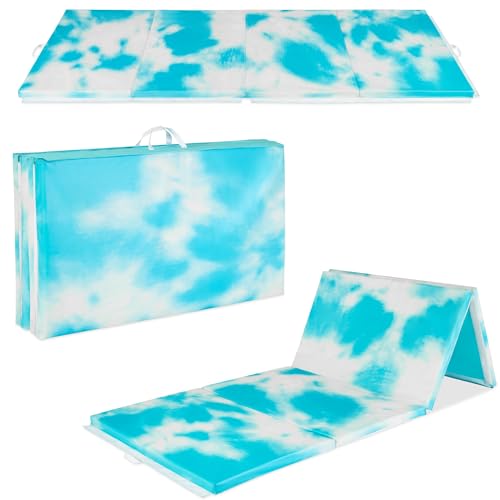 Best Choice Products 10ftx4ftx2in Folding Gym Mat 4-Panel Exercise Gymnastics Aerobics Workout Fitness Floor Mats w/Carrying Handles - color: Tie Dye