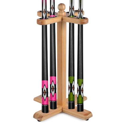 Pool Stick Holder Golf Club Rack Floor Stand Cue Holder, Wooden Independent Golf Storage Billiard Cues Rack, Hold 8 Cues or Golf Clubs, Easy Assembly for Billiards Room Club Billiard Cue Racks