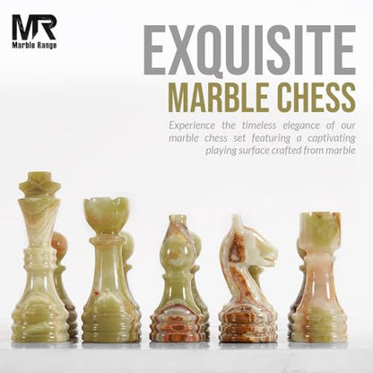 Marble Chess Set 15" Inches White and Green with Storage Box and 2 Extra Queen Handmade Classic Board Games for Adults, Luxury Marble Chess Board & Chess Pieces for Gifts - color: W/Greenonyx
