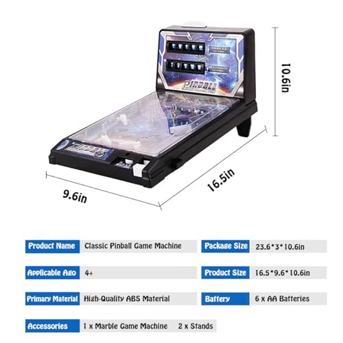 Mini Pinball Machine for Kids, Electronic Tabletop Pinball Toy, Puzzle Pinball Game Favor, Home Arcade with Scoreboard, Light and Sound, Christmas Space Pinball Game