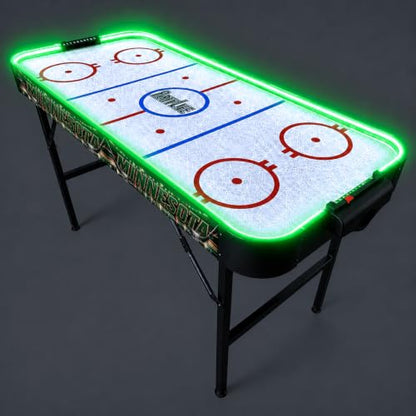 PartyLife 54" Portable Air Hockey Table w/Folding Steel Legs & Optional LED Lights - NEW & Improved - Powerful Motor, Smooth Surface, Very Sturdy - City Team Edition - color: Minnesota, style: w/ LED Lights