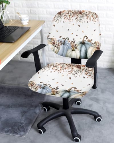 Savannan Office Chair Cover, Rustic Pumpkin Autumn Flower Protective Stretch Elastic Universal Cover for Desk Task Chair,Computer Rotating Chair 1 Pcs Gradient Fallen Leaves