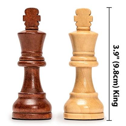 Husaria Staunton Tournament No. 6 Chessmen with 2 Extra Queens and Wooden Box, 3.9-inch Kings - color: Tan