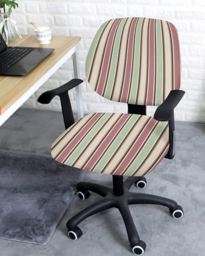 Savannan Office Chair Cover, Watercolor Pink Green Stripe Protective Stretch Elastic Universal Cover for Desk Task Chair,Computer Rotating Chair 1 Pcs Abstract Geometric Lines
