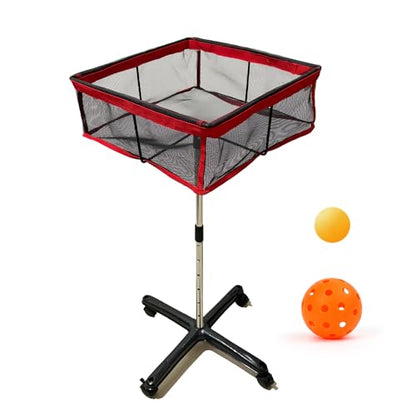 TNZMART Ping Pong Ball Pickleball Holder with Wheels, Height Adjustable Ping Pong Storage Cart, Portable Table Tennis Ball Collection Basket for Indoor Outdoor Training Practice