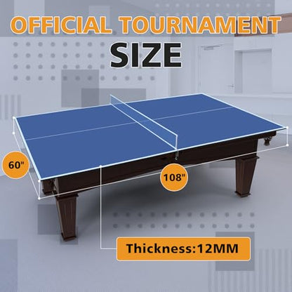 7/8/9ft Mid-Size Ping Pong Conversion Top with Net Set for Billiard and Pool Tables - Regulation Top Converts Billiards into Ping Pong Table Blue/Green/Black - color: Blue, size: 9 Ft