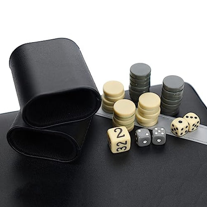 WE Games Backgammon Set, Board Games for Adults - Travel Games - Black with Gray Stripe Magnetic Leatherette Backgammon Board and Carrying Strap - Travel Backgammon Sets for Adults - color: Black With Gray Stripe