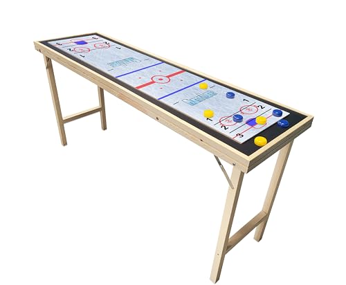 6-Foot Premium Shuffleboard Table w/Folding Legs, Pucks, and Optional LED Lights - Awesome Graphics - Choose Your Model - color: HOCKEY, size: 6-Foot w/ Base Model