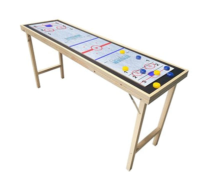 6-Foot Premium Shuffleboard Table w/Folding Legs, Pucks, and Optional LED Lights - Awesome Graphics - Choose Your Model - color: HOCKEY, size: 6-Foot w/ Base Model