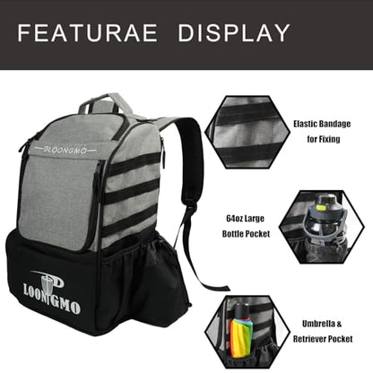 Disc Golf Bag, Durable Disc Golf Backpack Holds 22+ Discs, Large Capacity with Multiple Storage Pockets - color: Grey