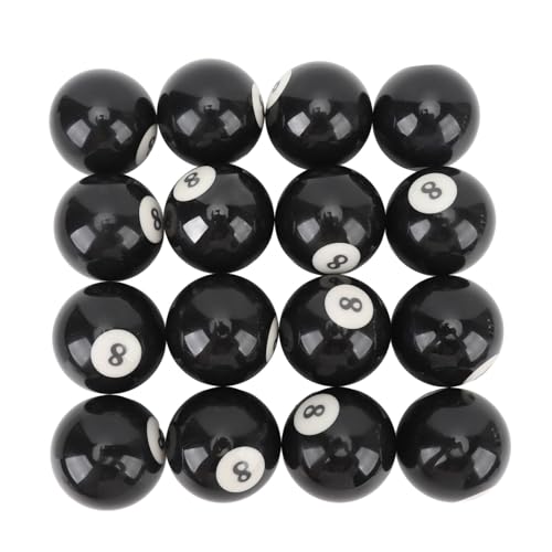Keenso Billiard Black Eight Ball Set, 16 Pcs 2.3 Inch Pool Eight Ball Resin Billiard 8 Balls