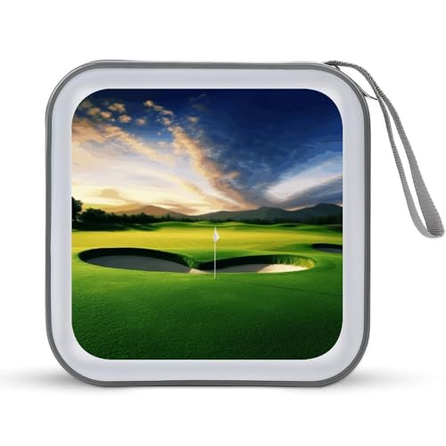 Golf Course CD Case Holder Hard Plastic DVD Disc Storage Case Holder DVDs Wallet Holders with Zipper Disc Cases Storage Binder CD/DVD Case Wallet for Car Home Office Travel