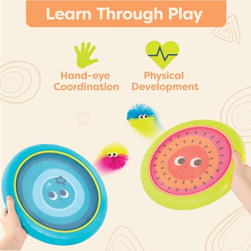 B. toys – Paddle Ball Game – Hand Trampoline Set – Poppin’ Paddles – 2 Bouncy Discs & 2 Balls – Catch & Toss Sports Games for Kids – 3+ Years