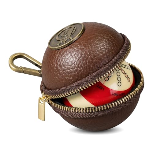 Premium PU Leather Billiard Cue Ball Case with Clip, Durable Synthetic Pool Ball Bag with Zipper & Swivel Snap Hook, Professional Billiard Accessory for 2-1/4" Regulation Size Training Ball