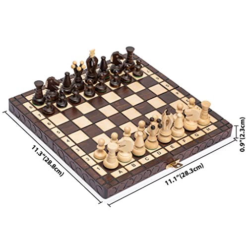 Husaria European International Chess Wooden Game Set, King's Classic - 11.3-Inch Small Size Chess Set with Folding Board and Felt Bottom Chessmen - size: 11.3 Inch Classic
