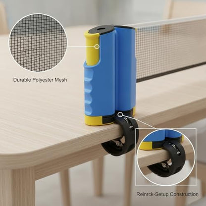 Retractable Table Tennis Net Set, Clamp-On Ping Pong Net for Standard Tables, Portable Polyester Mesh with Quick Setup - color: Blue