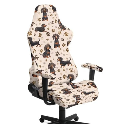 Suobstales Dachshund Paw Heart Pattern Gaming Chair Covers Slipcovers with Armrest Covers, Stretch Game Computer Office Desk Chair Cover Protector, Soft Fabric Rotating Armchair Covers, Without Chair - color: Dachshund Paw Heart