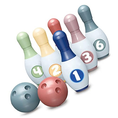 RiToEasysports Toddler Bowling Set, 6 Plastic Pins and 2 Balls for Indoor and Outdoor Games, with Handy Carry Handle, Exercise Cognitive and Motor Skills