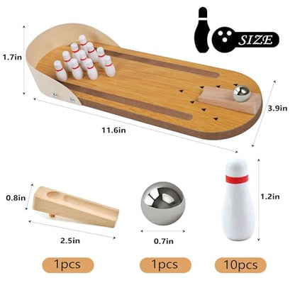 Table Top Mini Bowling Game Set, Tabletop Wooden Tiny Bowling Set for Home Office Desk Stress Relief Gadgets, White Elephant Gifts Prank Gag Gifts for Men Women Teens Kids