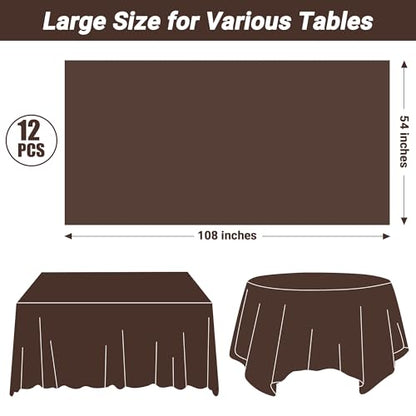 QZYL 12 PCS Brown Plastic Tablecloths, 54 in x 108 in Dinner Table Cloths, Rectangle Table Cover for Birthday Party Family Gathering Wedding - color: Brown, size: 12pcs 54x108 in