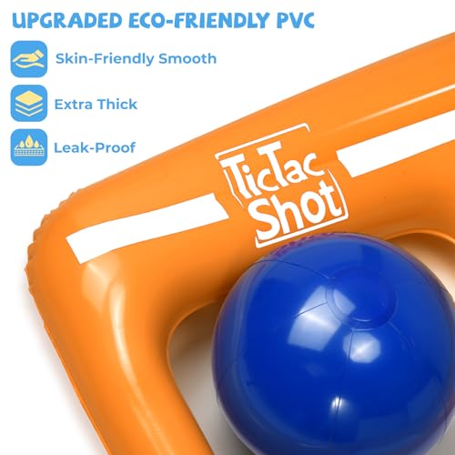 TicTac Shot Pool Toys Games Set- Tic Tac Toe Inflatable Pool Toy with 10 Balls - for Adults Teens Kids 2-10 Players - color: Orange
