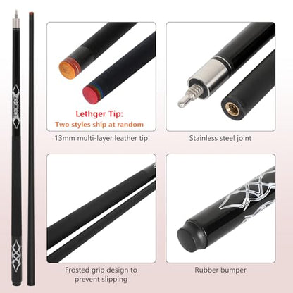 Fiberglass Pool Cue Stick 19-21 oz, 58 inch Billiard cue for Professional Adult Player - color: Black 21oz