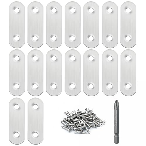 16 Pack Flat Plate Straight Brackets 50MM Stainless Steel Flat Metal Braces,Repair Bracket with Screws - size: 50mm / 16 Pcs