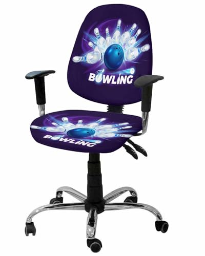 Computer Office Chair Cover, Sports Theme Modern Athlete Competitive Bowling Ball Game Split Stretchable Chair Seat Covers, Removable Washable Universal Desk Rotating Chair Slipcover Protector