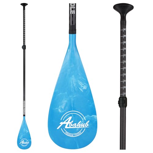 Abahub Carbon Fiber SUP Paddles, 1 x 3 Section Adjustable 67" - 86" Carbon Fiber Shaft, Lightweight Stand-up Paddle Oars for Paddleboards, with a Carrying Bag - color: Carbon Fiber Shaft & Blue Wave Print Plastic Blade