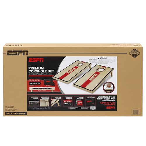 ESPN Solid Wood Cornhole Board Set, Includes Bean Bags and Travel Case, Ideal for Outdoor Games - style: 2x4