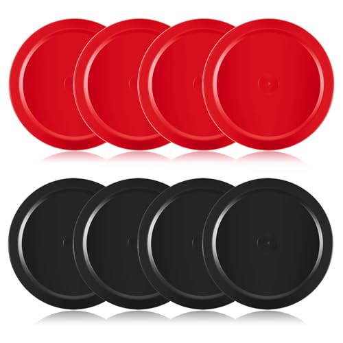 8 PCS 2.5 in Air Hockey Pucks, 4mm Red and Black Durable Plastic Hockey Pucks for Game Tables Accessories, Compatible with Standard Pushers and Goals
