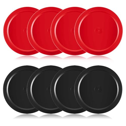 8 PCS 2.5 in Air Hockey Pucks, 4mm Red and Black Durable Plastic Hockey Pucks for Game Tables Accessories, Compatible with Standard Pushers and Goals