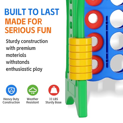 Giant 4 in a Row Game with Quick-Release Slider & Cup Holders, 43" Tall x 46.5" Wide Jumbo Yard Game, 46 Rings & Heavy-Duty Carrying Bag, Perfect for Parties and Camping - color: Blue+Green