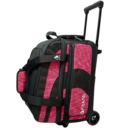 Pyramid Deluxe Double Roller 2 Ball Bowling Bag with Large Separate Shoe Compartment (Up To 2 Pairs Of Shoes) and Accessory Pockets, Sturdy Square Handle - Extends to 40" - Pro Options Available - color: Pro Black/Circuit Hot Pink