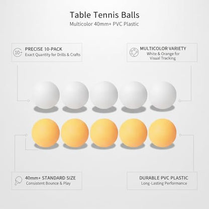 Table Tennis Balls 10 Pack, Multicolor 40mm+ PVC Plastic Ping Pong Balls for Training Drills and DIY Crafts (10-Pack)