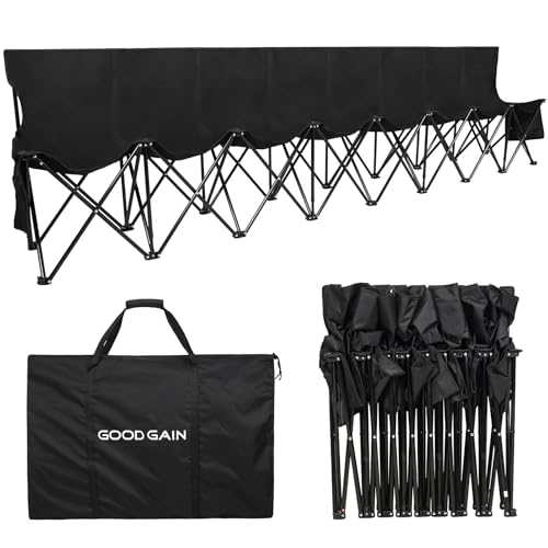 G GOOD GAIN Portable Soccer Bench - Team Bench Soccer 8 Seats with Bag, Sideline Folding Bench, Folded Chair Seating 8 for Football Camp Outdoor Sport Events, Team Chairs for Adults, Black - color: Black, style: 8 Seats