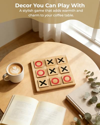 Pedolini Wooden Tic Tac Toe Game - 5.9 Inch Small Travel Board Games - Home Coffee Table Decor for Adults & Kids