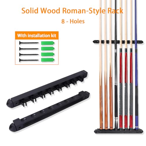 SUPERDIAMOND Pool Cue Rack Wall Mount, 8 Cues Solid Wood Pool Stick Holder, 2-Piece Minimalist Cue Stick Holder & Billiard Cue Racks for Game Room, (Black / 8 Cues) - size: 8 Cues, style: SU-LM-Pool Cue Rack-8cues