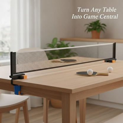 Retractable Table Tennis Net and Post Set, Clamp-On Ping Pong Net for Flat Surfaces, Portable ABS Plastic Game Accessory - color: Blue