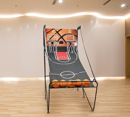 LOYALHEARTDY Dual Shot Arcade Basketball Game, Indoor/Outdoor, Electronic, Foldable, LED Scoreboard, 8 Game Modes, 5 Balls, Orange/Black Finish