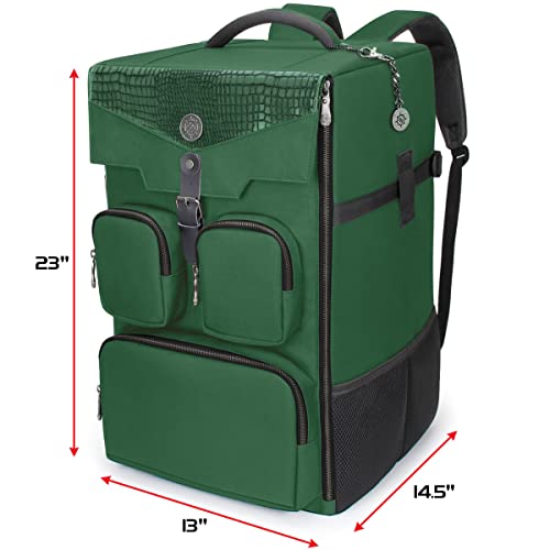 ENHANCE Collector's Edition Board Game Backpack - Reinforced Rigid Board Game Storage with Padded Shoulder Straps, Carrying Handle, and Accessories Pockets for Dice, Card Games, More (Dragon Green)