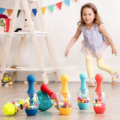 B. toys – Let's Glow Bowling! – Multicolored Six Pin Toy Bowling Set with Flashing Light – Up Ball & Carrying Caddy for Kids – 2+ Years