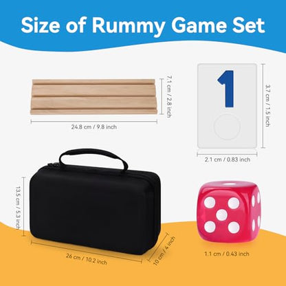 Rummy Cube 6 Player Edition with 6 Wooden Racks 160 Tiles Rummy Cube Game with Case 6 Players Travel Size Rummy Game Large Number Rummy Tiles Travel Game Set for Family Classic Board Games - style: 160 Tiles+6 Racks