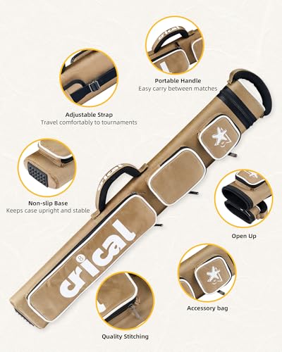 CRICAL Pool Cue Case 2x4 Hard Pool Stick Case Holds 2 Butts and 4 Shafts for Adults Billiard Cue Case with Soft Shoulder Straps - color: Yellow