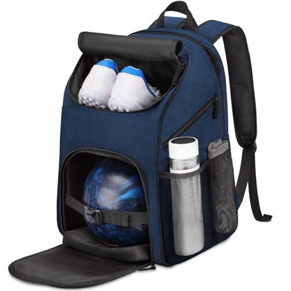 Bosynoy Bowling Backpack, Bowling Ball Bag Totes for Single Ball with Shoe Compartment & Foam Padded, Fits Shoes Up to US Mens Size 16, Grey - color: Blue