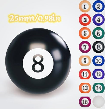 16 Pcs Mini Billiard Balls Set, 25mm/0.98in Mini Pool Balls, Resin Pool Ball Billiard Set with 8 Colors for Family Fun, Entertainment (Not Suitable for Adults)