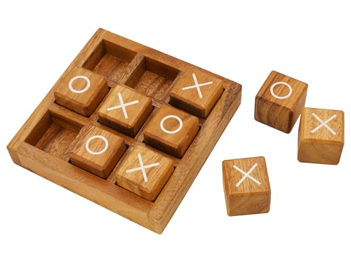 BSIRI Wooden XO Blocks Tic Tac Toe Travel Game Coffee Tabletop Family Living Room Decoration Games Night for Adults for Desk and Bookshelf Decor Unique Wood Gifts 5.5 Inch