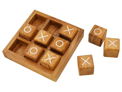 BSIRI Wooden XO Blocks Tic Tac Toe Travel Game Coffee Tabletop Family Living Room Decoration Games Night for Adults for Desk and Bookshelf Decor Unique Wood Gifts 5.5 Inch